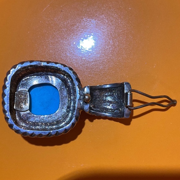 Large Vintage Sterling Silver 18k Gold Turquoise Enhancer Pendant Necklace - Picture 11 of 13